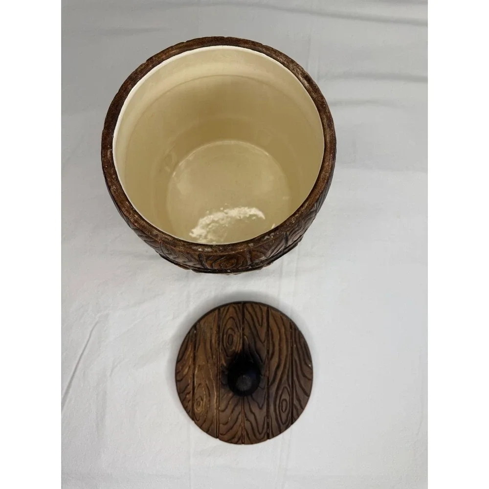 Set of 3 Vintage MCM Treasure Craft‎ Ceramic Canister Barrel Cookies Coffee Tea